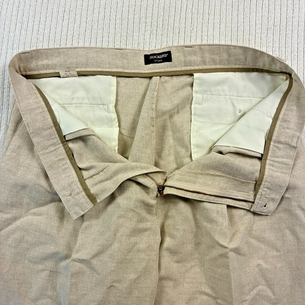 Dockers VTG Linen Cotton Blend Khakis Pants Pleated 37 x 29 (Tagged 38 x 30) 90s